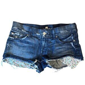 Distressed Blue Jean Bustier With Floral Lining Size 27 By 7 For All Mankind